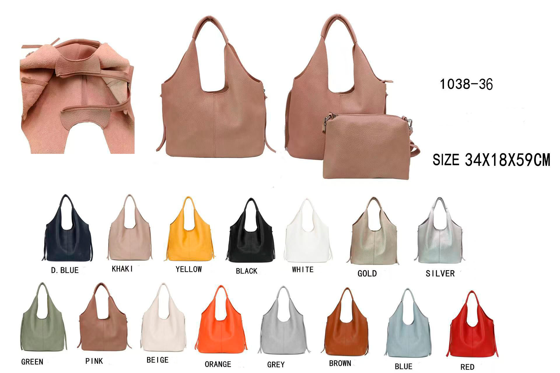 CG1038-36-All Bolso de Hombro Sintético de Mujer con Cremalleras Laterales y Bolsito Bandolera con Cremallera - Imagen 1