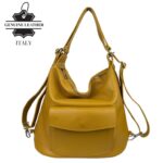 Bolso-Mochila de Piel Italiana para Mujer con Gran Capacidad y Bolsillo Frontal