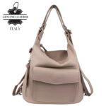 Amplio Bolso-Mochila de Piel para Mujer con Bolsillo Frontal y Trasero