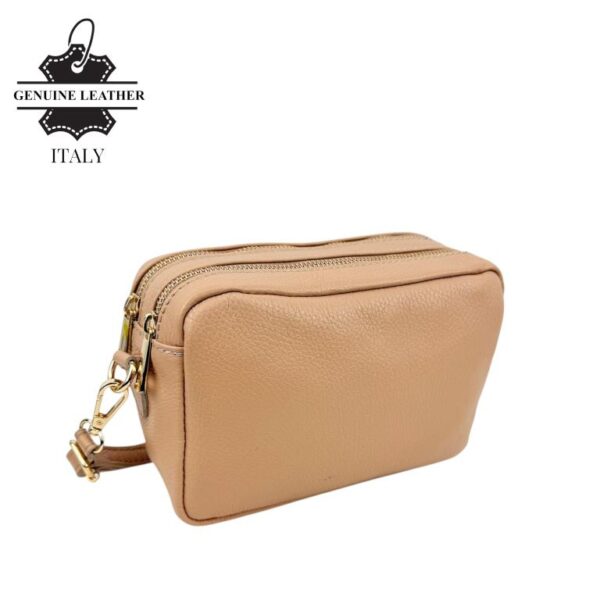 Bolso Bandolera en Piel Italiana con 2 Bolsillos con Cierre de Cremallera para Mujer - Imagen 2