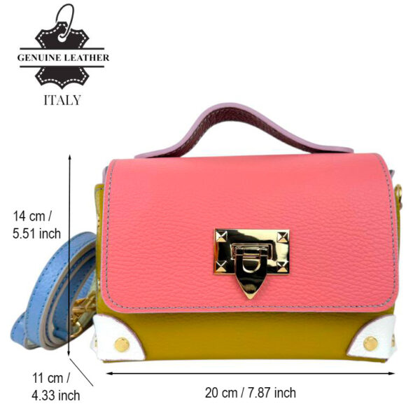 Bolso de Mano Multicolor en Piel Italiana con Tachuelas y Diseño Exclusivo para Mujer-Coral-Medidas- Mayorista España