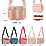 Bolso Bandolera de Mujer con Diseño Rayas de Colores y Bolsillos Exteriores con Cremallera