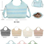 Bolso de Mano en Algodón tipo Ganchillo con 2 Asas Cortas y Bolsillo Trasero para Mujer