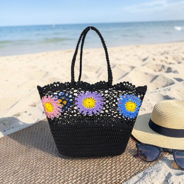 Amplia Cesta de Ganchillo con Bonito Diseño y Saquito Interno de Cuerdas para Mujer - Imagen 9
