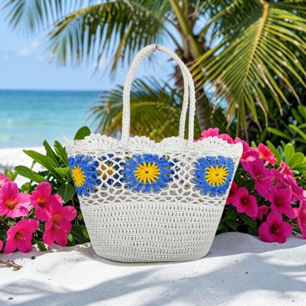 Amplia Cesta de Ganchillo con Bonito Diseño y Saquito Interno de Cuerdas para Mujer - Imagen 11