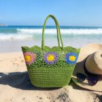Amplia Cesta de Ganchillo con Bonito Diseño y Saquito Interno de Cuerdas para Mujer - Imagen 12