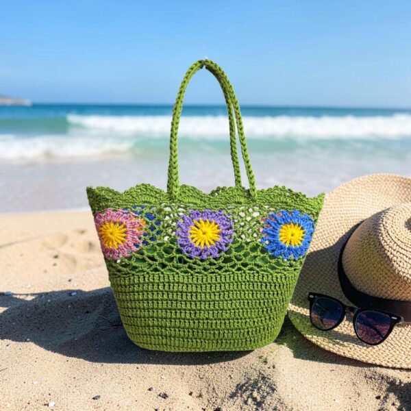 Amplia Cesta de Ganchillo con Bonito Diseño y Saquito Interno de Cuerdas para Mujer - Imagen 12