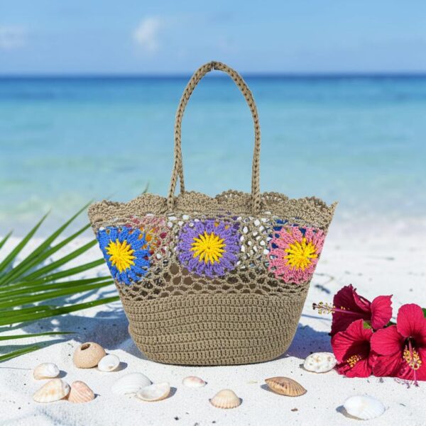 Amplia Cesta de Ganchillo con Bonito Diseño y Saquito Interno de Cuerdas para Mujer - Imagen 13