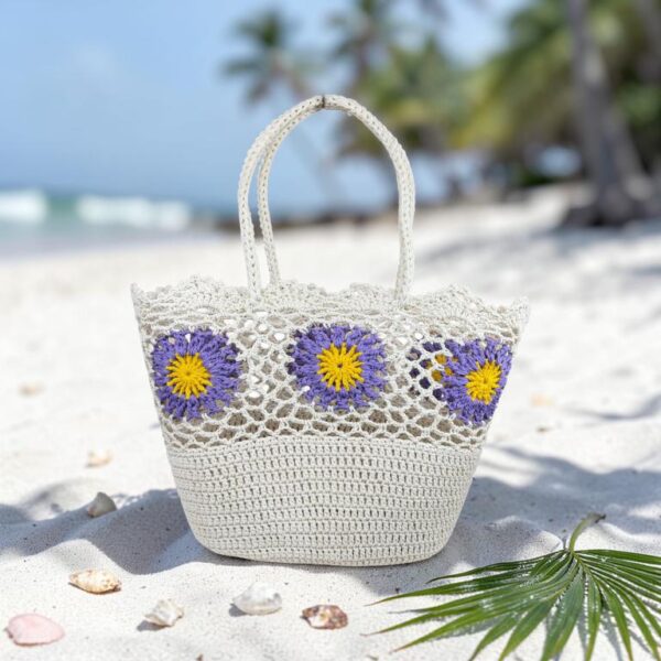 Amplia Cesta de Ganchillo con Bonito Diseño y Saquito Interno de Cuerdas para Mujer - Imagen 10