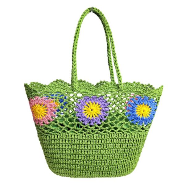 Amplia Cesta de Ganchillo con Bonito Diseño y Saquito Interno de Cuerdas para Mujer - Imagen 4