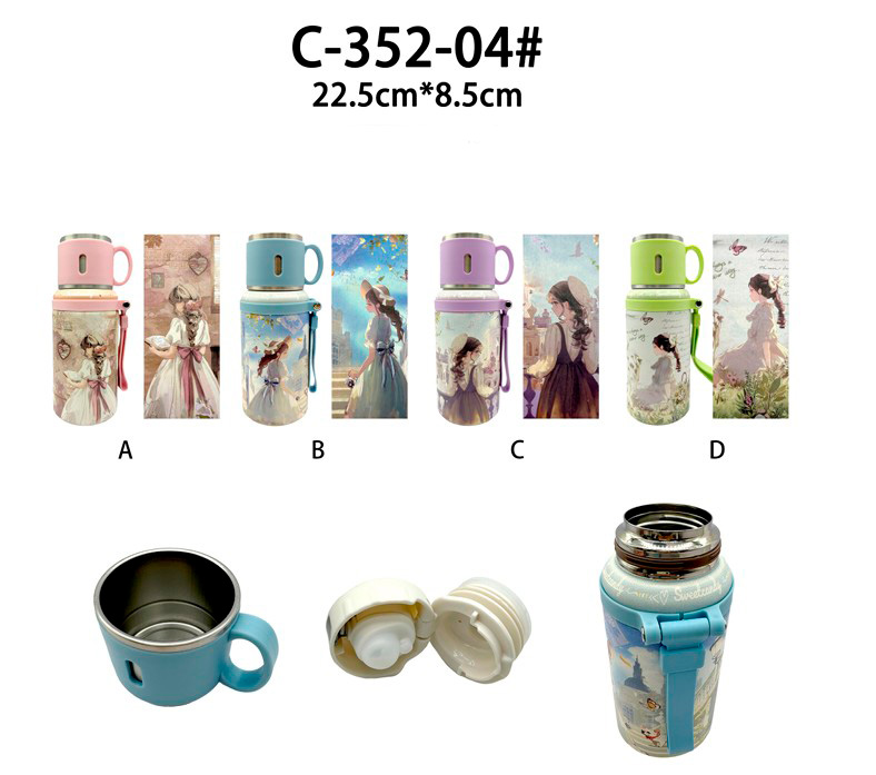 CGC352-04-All Botella Termo para Mujer con Diseño de Muñeca Sweet Candy, 2 Tapones y Asa Corta - Imagen 1