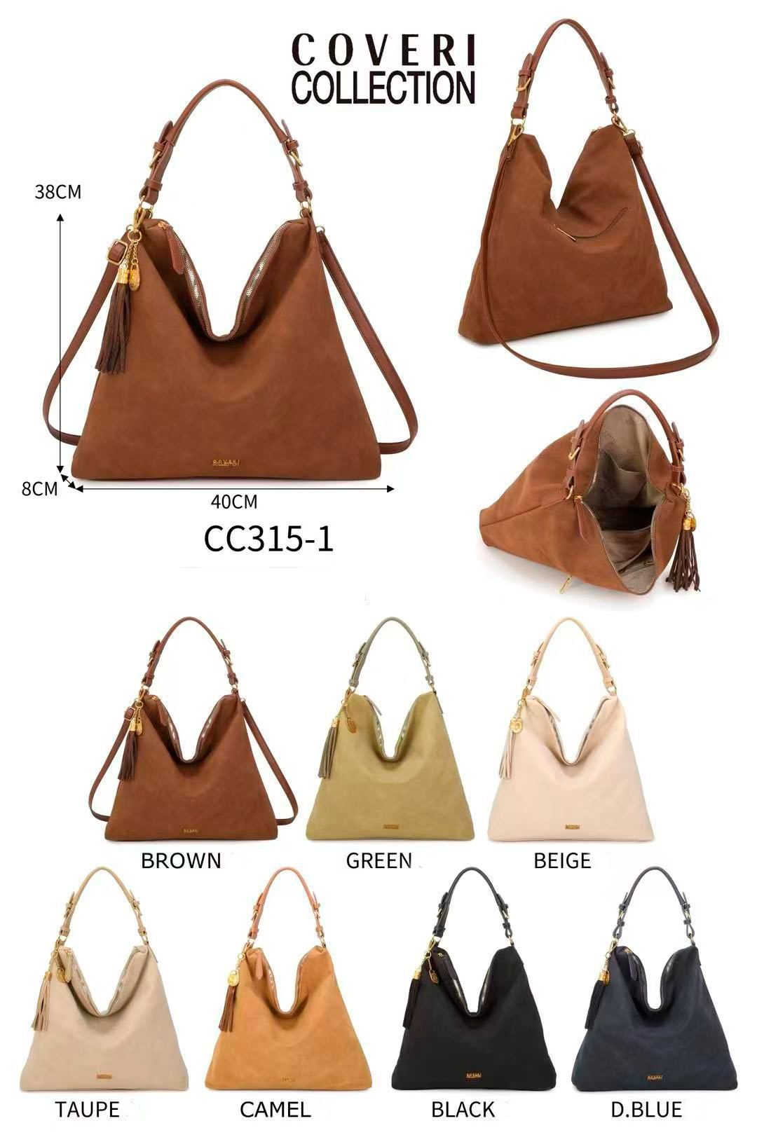 CGCC315-1-All Amplo Bolso de Hombro Sintético Hobo de Mujer Coveri Collection con Asa Ajustable y Bolsillo Trasero - Imagen 1