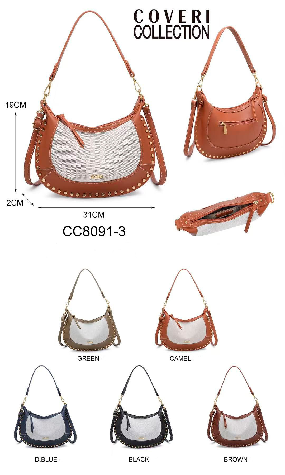 CGCC8091-3-All Bolso de Hombro Sintético con Diseño Medialuna y Tachuelas Frontales Coveri Collection para Mujer - Imagen 1