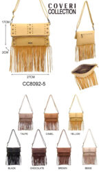 Bolso Bandolera Sintético Coveri Collection con Flecos, Piedras Frontales y Bolsillo Trasero Mujer-All- Mayorista España