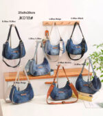 Bolso de Hombro con Diseño Medialuna en Algodón Tela Vaquera con Cierre de Cremallera para Mujer - Imagen 2