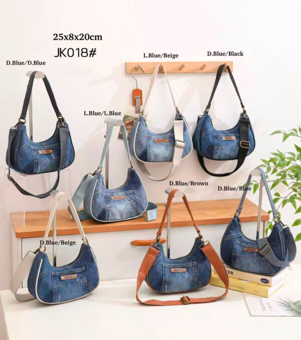 Bolso de Hombro con Diseño Medialuna en Algodón Tela Vaquera con Cierre de Cremallera para Mujer - Imagen 2