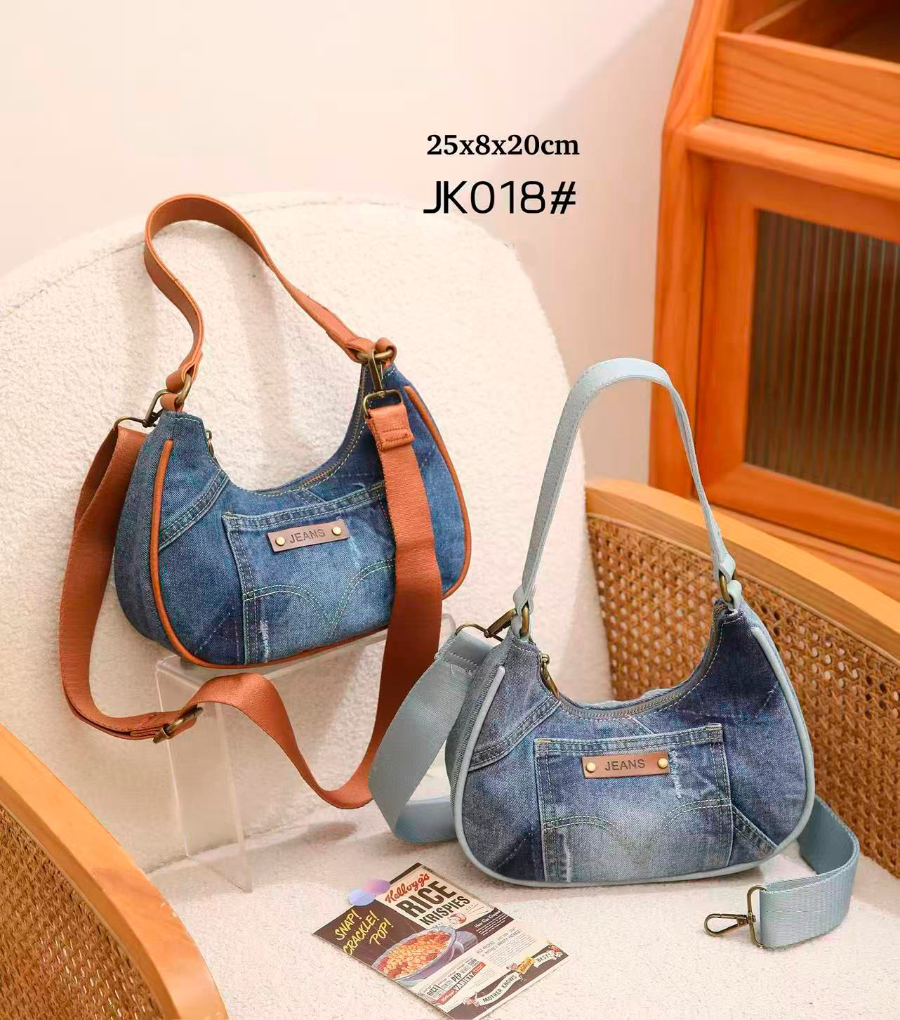 CGKJK018-Principal Bolso de Hombro con Diseño Medialuna en Algodón Tela Vaquera con Cierre de Cremallera para Mujer - Imagen 1