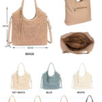 Amplio Bolso de Hombro Sintético con Frontal tipo Ganchillo y Cuerda Decorativa para Mujer