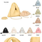 Bolso de Mano Compacto Sintético con Asa Dorada de Cadena y Saquito Interior para Mujer