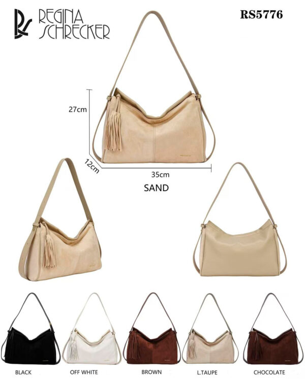 Bolso de Hombro Sintético Hobo con Frontal y Lados Estilo Serraje y Cremallera con Flecos para Mujer - Imagen 2