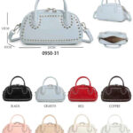 Bolso de Mano Sintético tipo Bowling con Tachuelas Frontales y 2 Cremalleras para Mujer