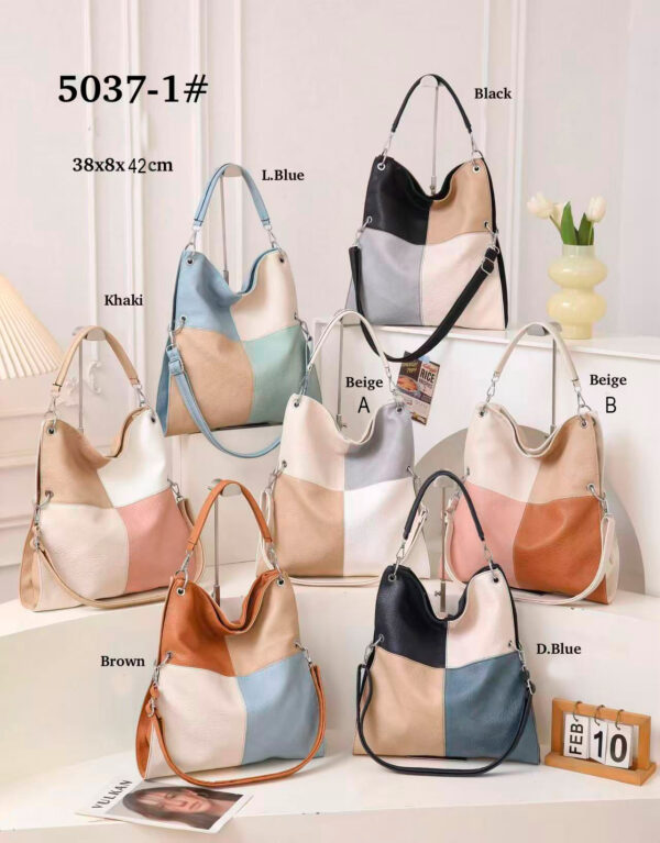 Bolso de Mano Sintético con Diseño de Cuadrados, Gran Capacidad y Bolsillo Trasero con Cremallera para Mujer - Imagen 2