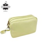 Bolso Bandolera en Piel Italiana con 2 Bolsillos con Cierre de Cremallera para Mujer-Yema- Mayorista España