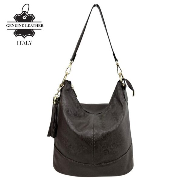 Bolso de Hombro en Piel con Bolsillo Trasero, Enganche Dorado y Asa Larga Mujer - Imagen 2