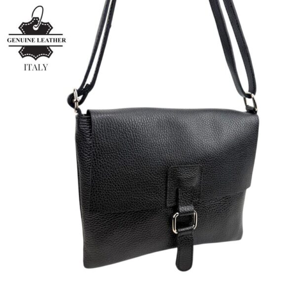 Bolso Bandolera de Piel Italiana con Solapa, Cremallera y Bolsillo Interior Mujer - Imagen 11