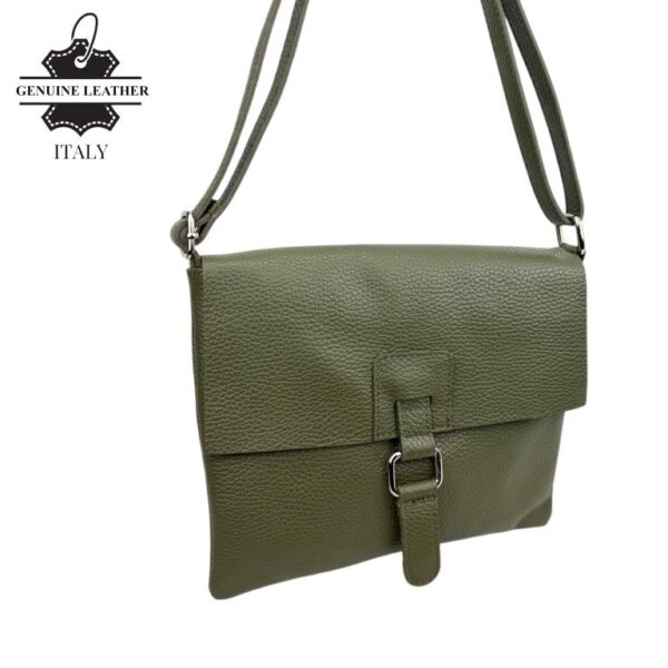 Bolso Bandolera de Piel Italiana con Solapa, Cremallera y Bolsillo Interior Mujer - Imagen 7