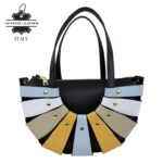 Bolso de Mano en Piel Italiana con Diseño Original, Tachuelas y Asa Larga de Cadena para Mujer - Imagen 7