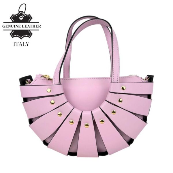 Bolso de Mano en Piel Italiana con Diseño Original, Tachuelas y Asa Larga de Cadena para Mujer - Imagen 8