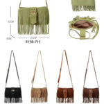 Bolso de Hombro Sintético tipo Serraje con Mini Solapa Ajustable y Flecos Frontales para Mujer