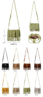 Bolso de Hombro Sintético tipo Serraje con Mini Solapa Ajustable y Flecos Frontales para Mujer-All- Mayorista España