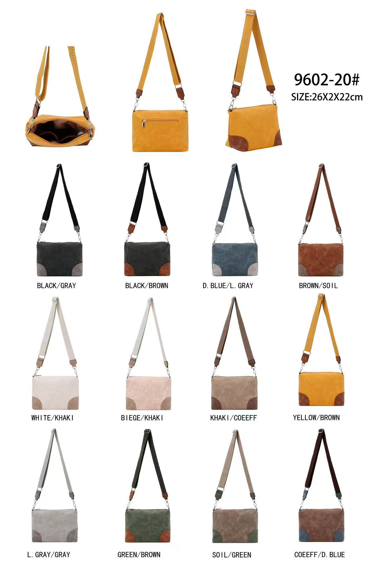 CG9602-20-All Bolso Bandolera Sintético Bicolor Estilo Serraje para Mujer con Bolsillo Trasero y Cremallera - Imagen 1