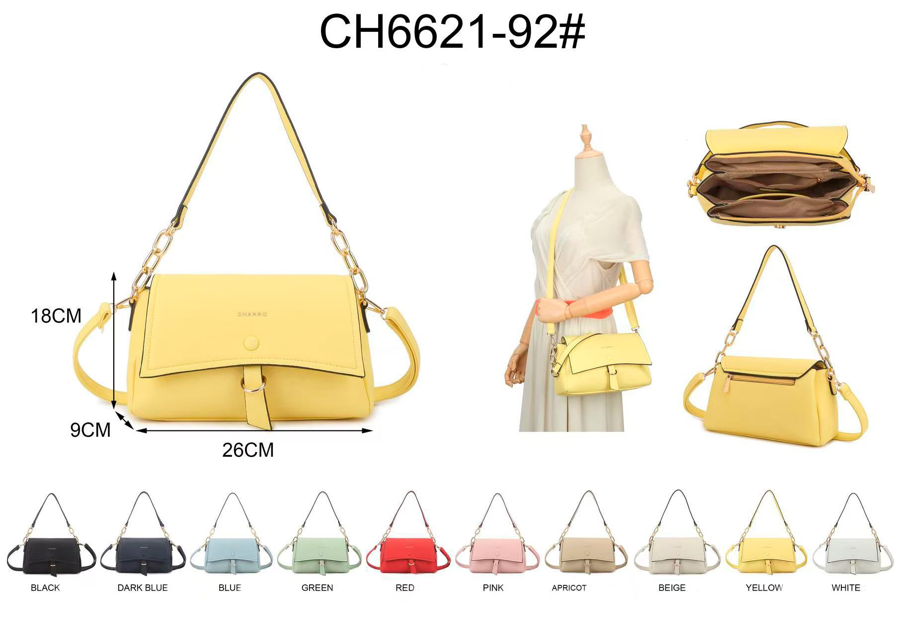 CGCH6621-92-All Bolso Bandolera Sintético Charro de Mujer con Asa Larga, Solapa y 3 Compartimentos Internos - Imagen 1