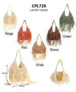 Amplio Bolso de Hombro en Papel para Mujer con Flecos y Elementos Marinos Decorativos-All- Mayorista España