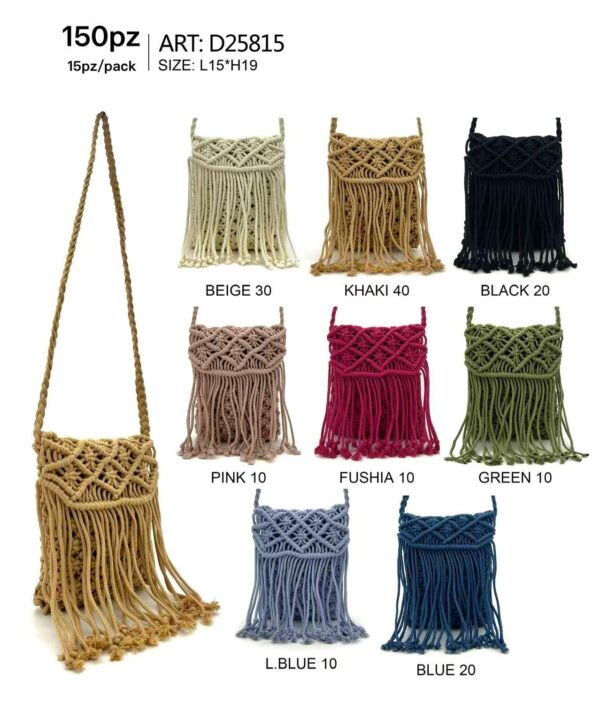 Bolsito Bandolera Compacto en Algodón tipo Ganchillo con Flecos Frontales en la Solapa para Mujer - Imagen 2