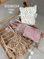 Bolsito Bandolera Compacto en Algodón tipo Ganchillo con Flecos Frontales en la Solapa para Mujer