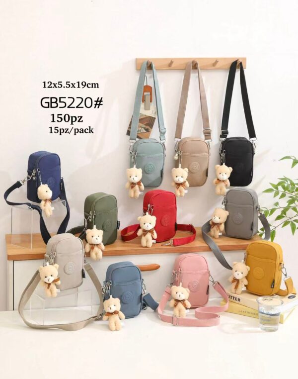 Bolso Portamovil en Nylon con Osito Decorativo y Compartimento Frontal para Mujer - Imagen 2