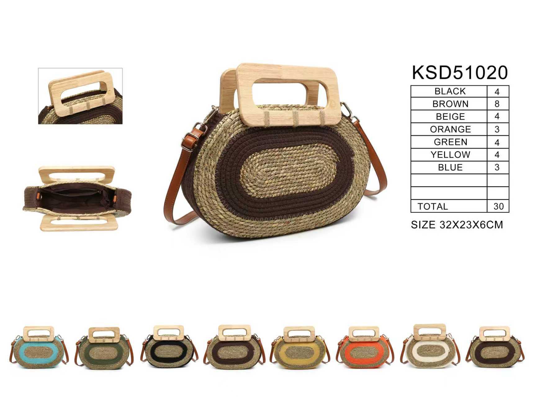 CGKSD51020-All Amplio Bolso de Mano Bicolor en Nylon y Hierba con Asas Cortas de Madera para Mujer - Imagen 1