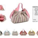 Bolso de Mano Tricolor en Tela y Polipiel para Mujer con Diseño Rayas y Cierre de Botón