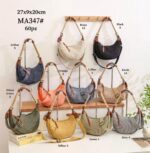 Bolso de Hombro en Lino Lavado Con Asa de Cuerda y Diseño de Medialuna para Mujer - Imagen 2