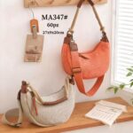 Bolso de Hombro en Lino Lavado Con Asa de Cuerda y Diseño de Medialuna para Mujer