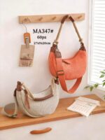 Bolso de Hombro en Lino Lavado Con Asa de Cuerda y Diseño de Medialuna para Mujer