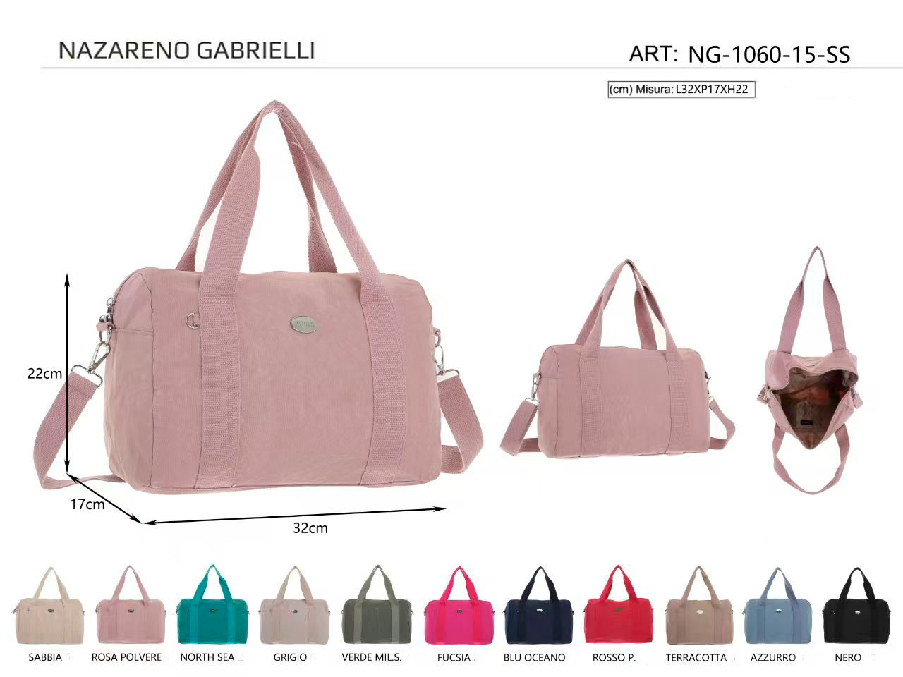 CGNG-1060-15-SS-All Bolso de Deporte/Viaje en Nylon Nazareno Gabrielli con Cierre de 2 Cremalleras para Mujer - Imagen 1