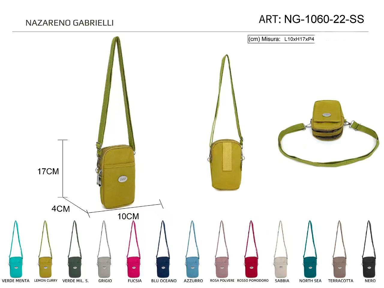 CGNG-1060-22-SS Bolsito Portamovil en Nylon Nazareno Gabrielli para Mujer con Velcro Frontal y 2 Cremalleras - Imagen 1