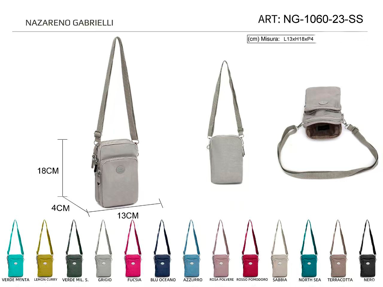 CGNG-1060-23-SS-All Bolsito Portamovil de Mujer en Nylon Nazareno Gabrielli con Bolsillo Frontal y 2 Compartimentos - Imagen 1