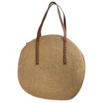 Amplio Bolso de Yute con Asas Largas, Diseño Circular y Decoración Frontal para Mujer - Imagen 3