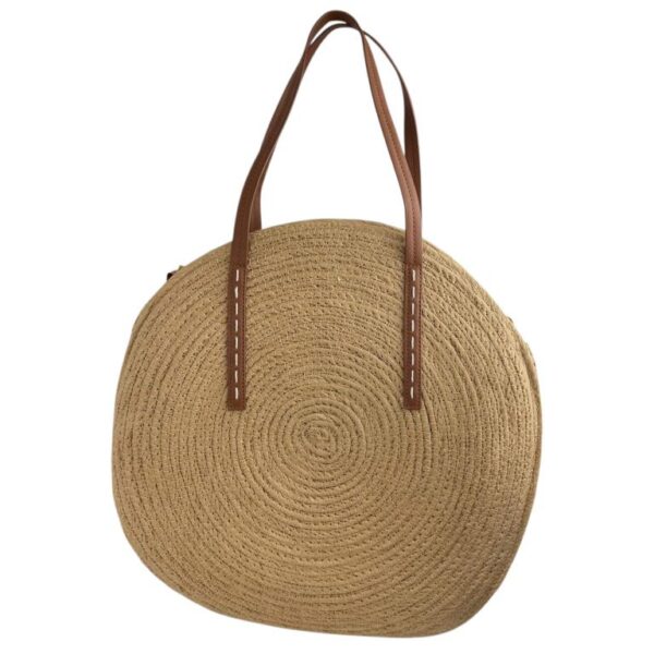 Amplio Bolso de Yute con Asas Largas, Diseño Circular y Decoración Frontal para Mujer - Imagen 3
